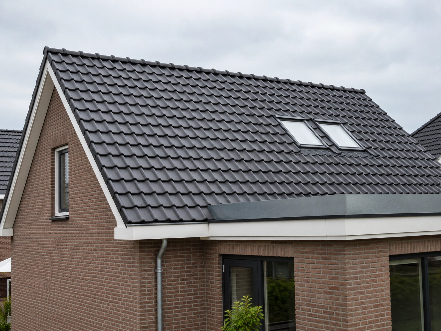 Nieuw afgewerkt pannendak met twee dakramen